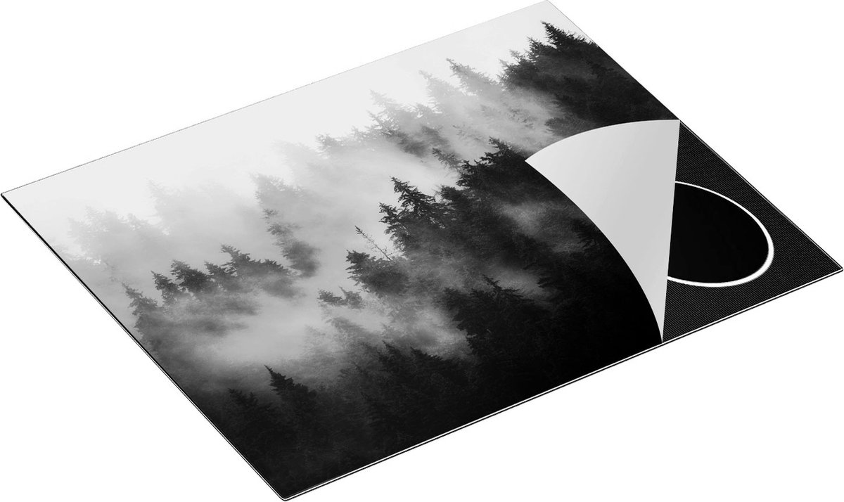 Chefcare Inductie Beschermer Bos met Bomen in de Mist - Zwart Wit - 65x55 cm - Afdekplaat Inductie - Kookplaat Beschermer - Inductie Mat