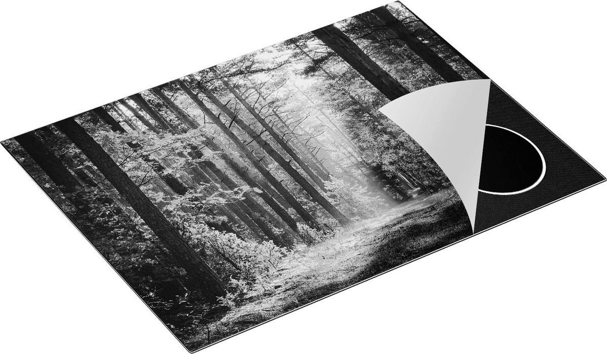 Chefcare Inductie Beschermer Herfstbos met Zonneschijn - Kleur - Zwart Wit - 70x52 cm - Afdekplaat Inductie - Kookplaat Beschermer - Inductie Mat