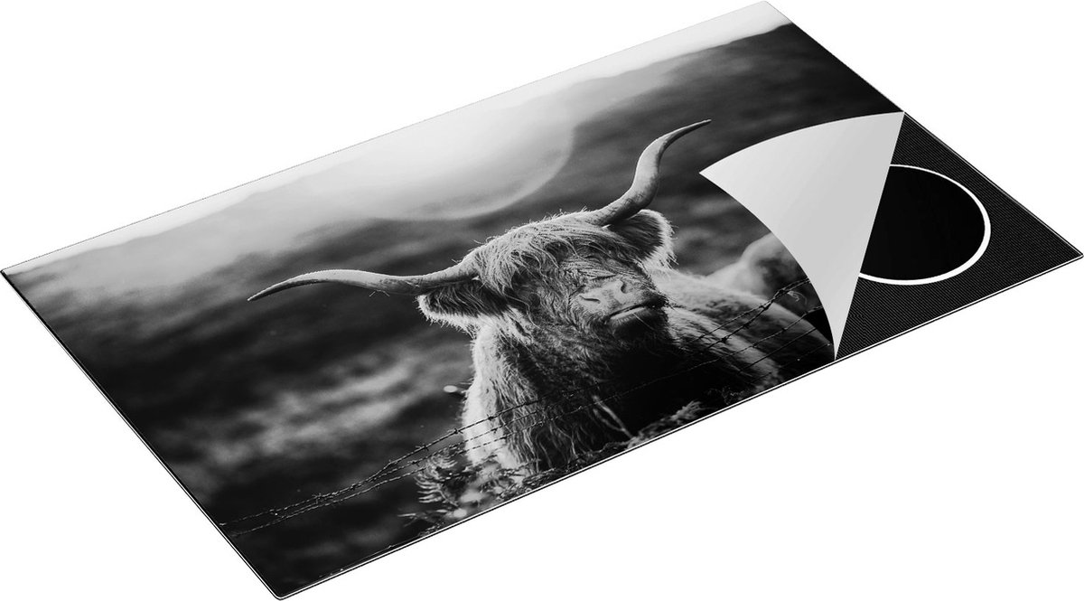 Chefcare Inductie Beschermer Schotse Hooglander Koe in de Zon - Zwart Wit - 90x50 cm - Afdekplaat Inductie - Kookplaat Beschermer - Inductie Mat