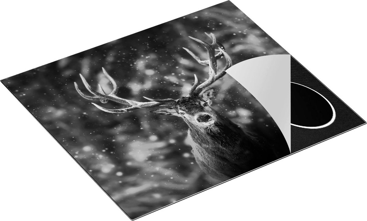 Chefcare Inductie Beschermer Hertenkop - Hert in de Sneeuw - Zwart Wit - 60x55 cm - Afdekplaat Inductie - Kookplaat Beschermer - Inductie Mat