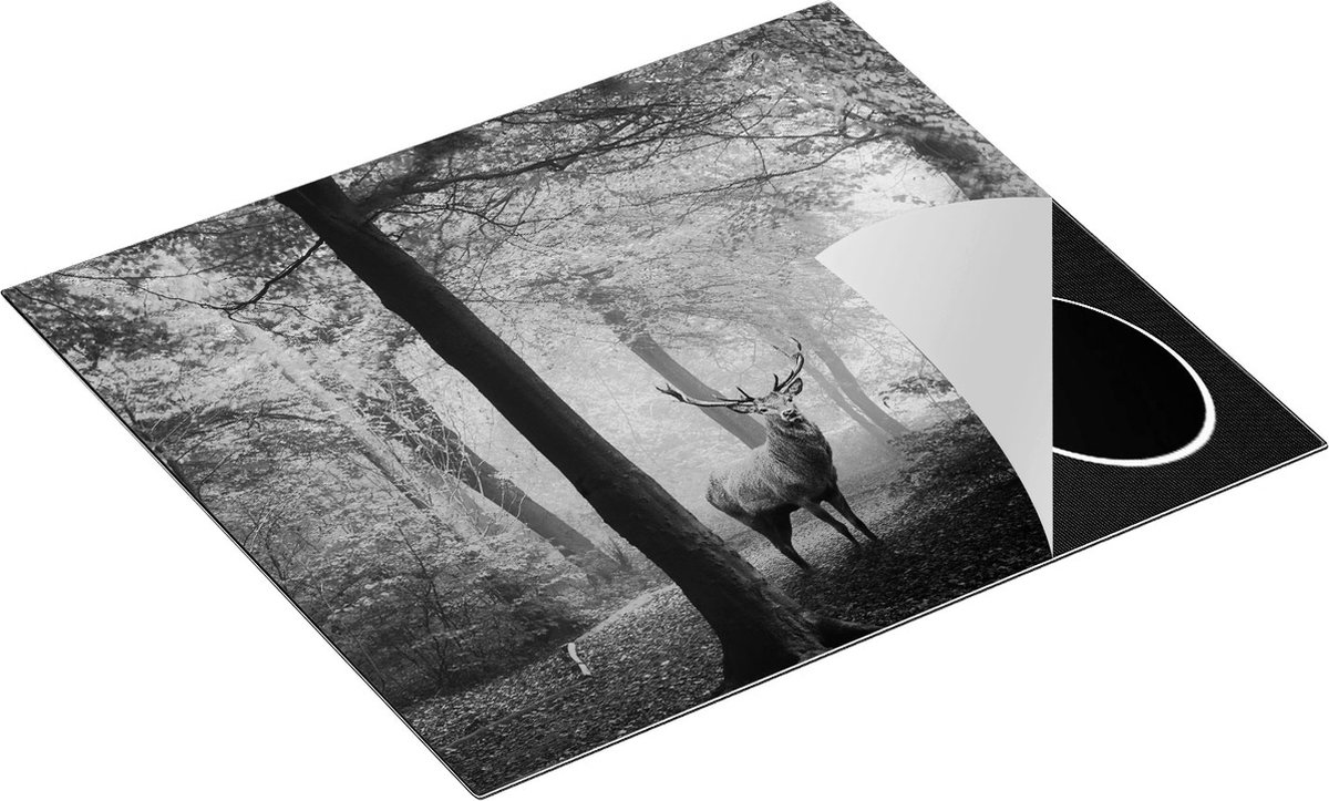 Chefcare Inductie Beschermer Hert in het Bos - Herfst - Zwart Wit - 59x51 cm - Afdekplaat Inductie - Kookplaat Beschermer - Inductie Mat