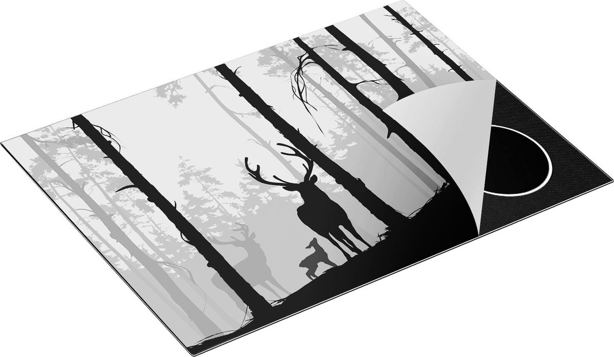 Chefcare Inductie Beschermer Herten in het Bos - Silhouet - Zwart Wit - 71x52 cm - Afdekplaat Inductie - Kookplaat Beschermer - Inductie Mat