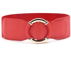 Amodi - Dames riem met Ronde Gesp - Elastische Riem - Uitsluitend Bestemd Voor Slanke Taille - Stretch - Modern - Jurk - Vest - Tailleriem - Mode - Rood
