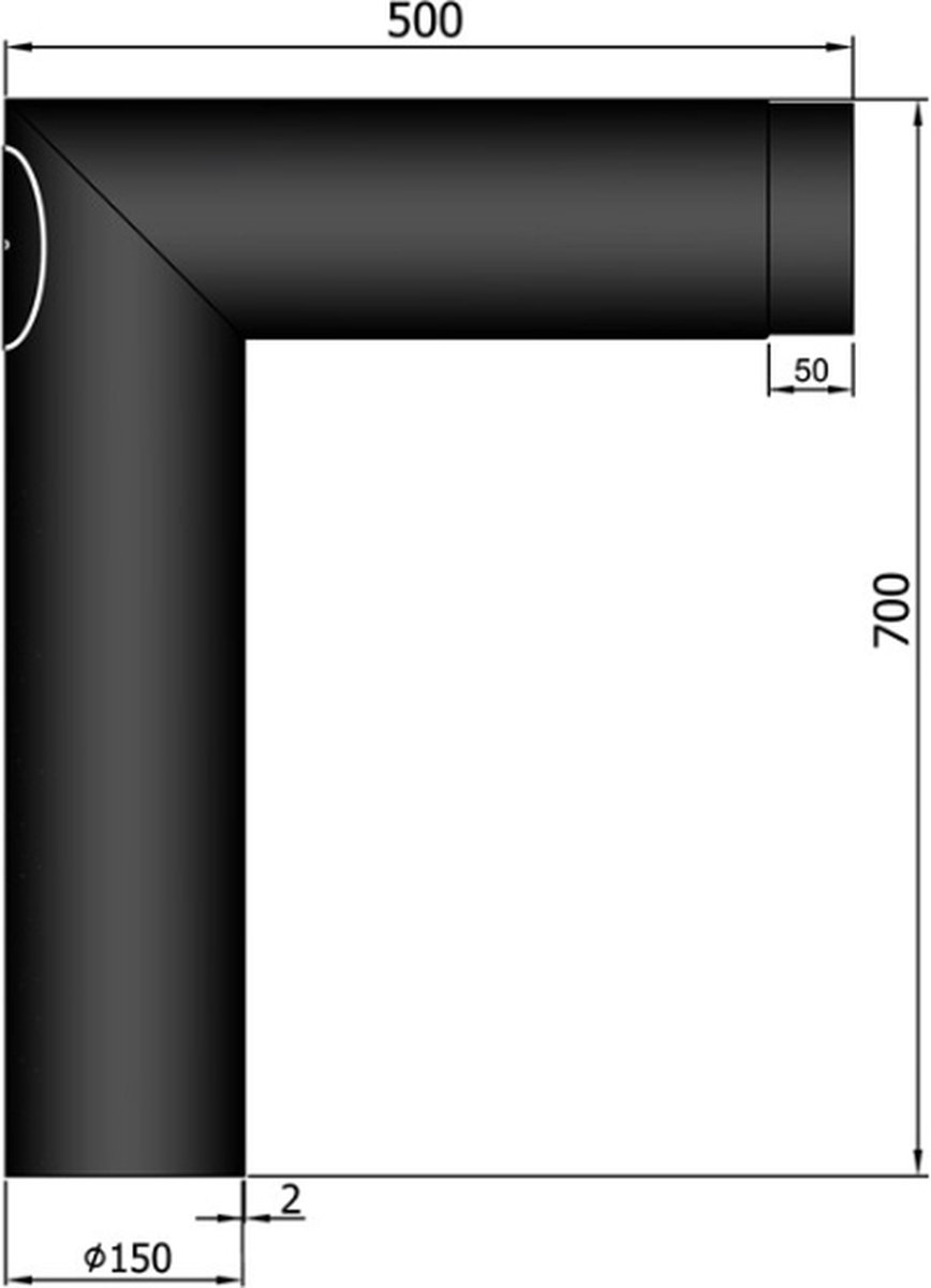 Kachelpijp Ø150 Knieset 90º - veegluik - zwart