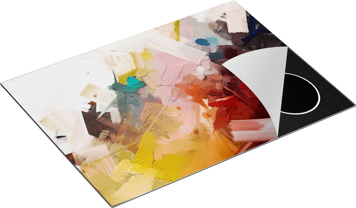 Chefcare Inductie Beschermer Abstracte Kunst - Kleurrijke Olieverf - 70x55 cm - Afdekplaat Inductie - Kookplaat Beschermer - Inductie Mat