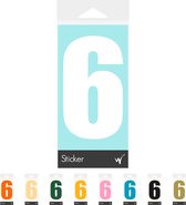 Container Sticker Huisnummer - Cijfer 6 Cijfersticker - Kliko Sticker - Deursticker - Weerbestendig - 10 x 5,5 cm - Wit