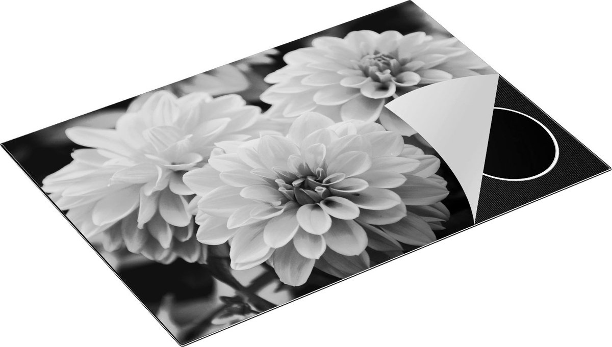 Chefcare Inductie Beschermer Oranje Dahlia Bloemen - Zwart Wit - 76x51,5 cm - Afdekplaat Inductie - Kookplaat Beschermer - Inductie Mat