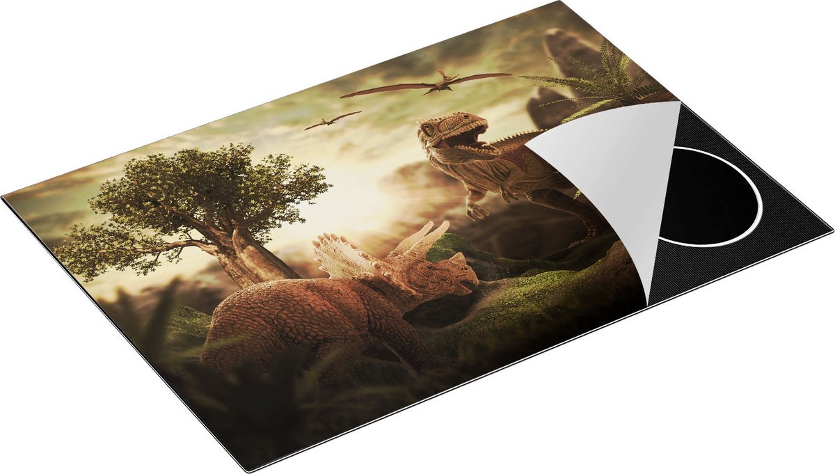 Chefcare Inductie Beschermer Dinosauriërs in de Natuur - Dino's - 76x51,5 cm - Afdekplaat Inductie - Kookplaat Beschermer - Inductie Mat