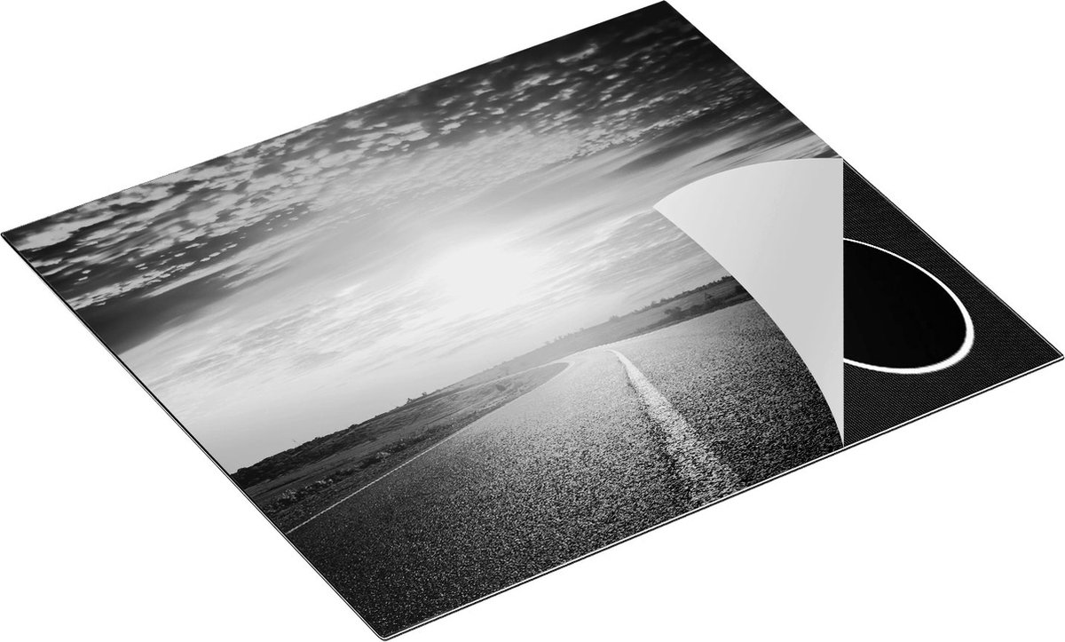 Chefcare Inductie Beschermer Zonsondergang Over de Weg met een Rode Lucht - Zwart Wit - 59x52 cm - Afdekplaat Inductie - Kookplaat Beschermer - Inductie Mat