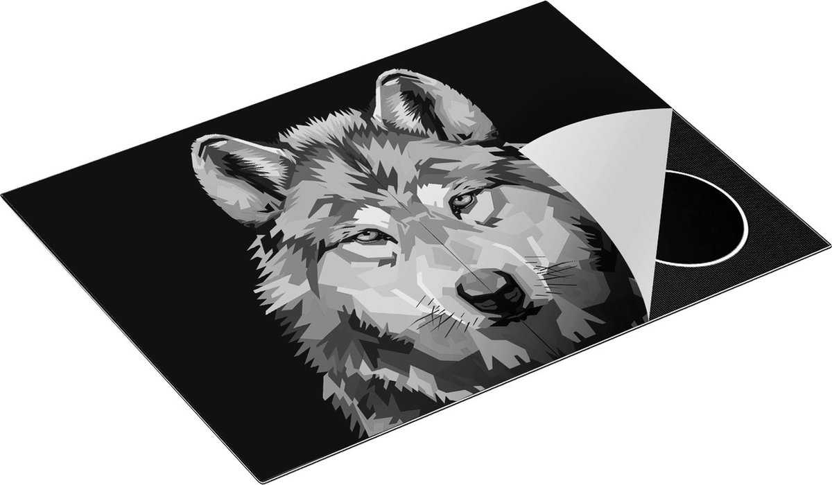 Chefcare Inductie Beschermer Gekleurde Wolvenkop - Wolf - Abstract - Zwart Wit - 70x52 cm - Afdekplaat Inductie - Kookplaat Beschermer - Inductie Mat