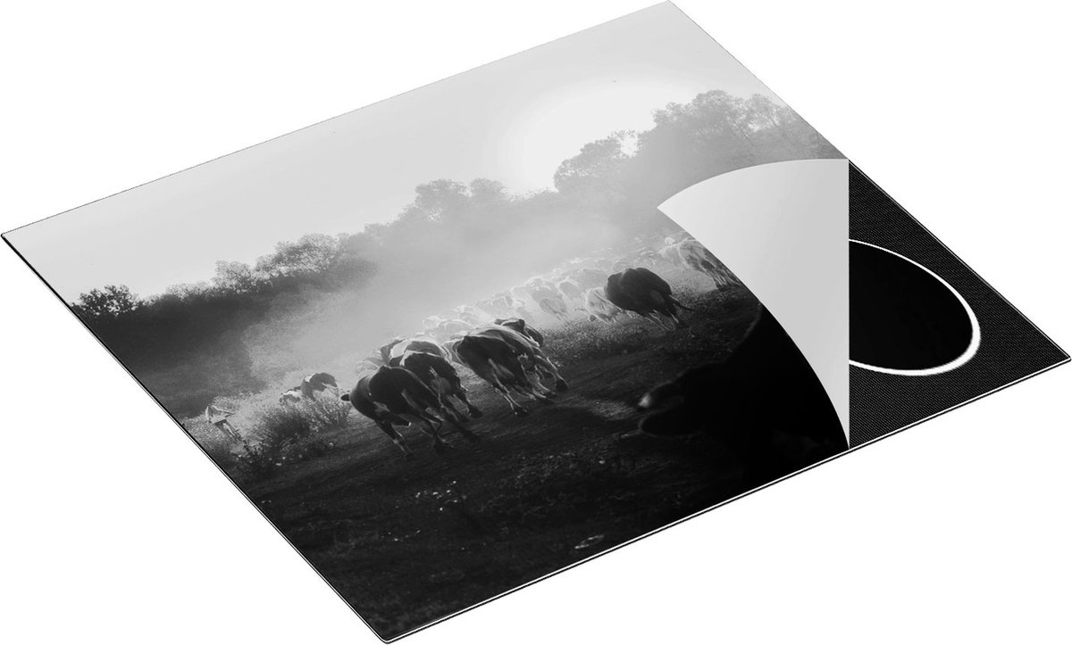 Chefcare Inductie Beschermer Kudde Koeien in Weiland bij Zonsondergang - Zwart Wit - 59x52 cm - Afdekplaat Inductie - Kookplaat Beschermer - Inductie Mat