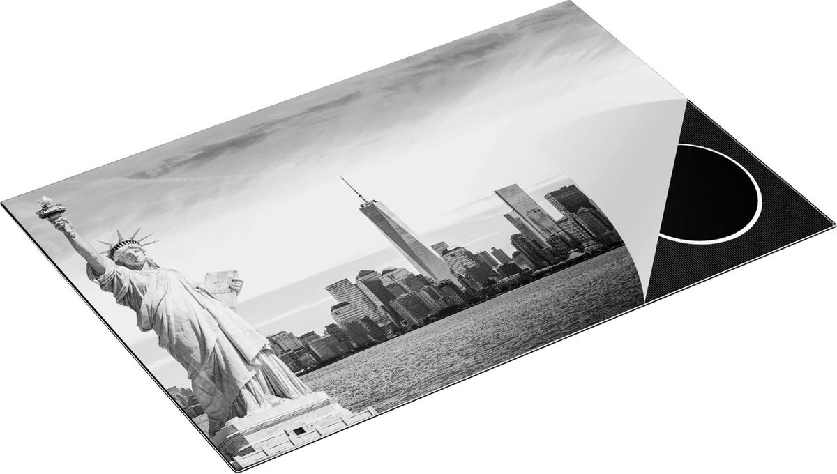 Chefcare Inductie Beschermer Vrijheidsbeeld in New York - Zwart Wit - 78x52 cm - Afdekplaat Inductie - Kookplaat Beschermer - Inductie Mat