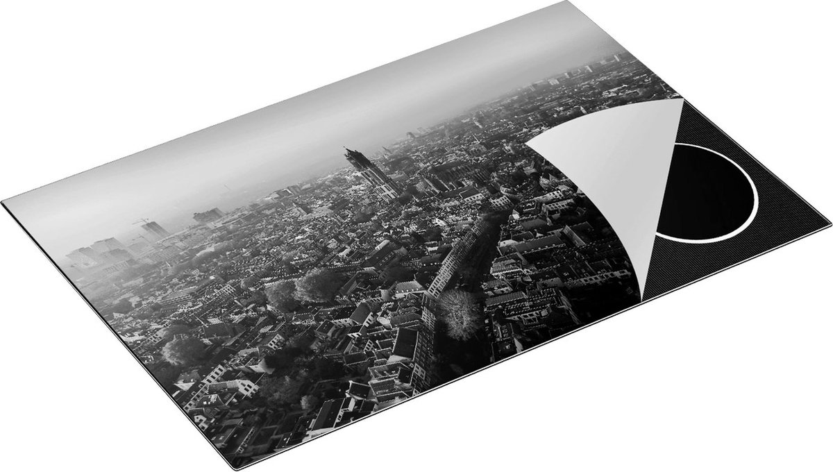 Chefcare Inductie Beschermer Utrecht vanuit de Lucht - Zwart Wit - 81,2x52 cm - Afdekplaat Inductie - Kookplaat Beschermer - Inductie Mat