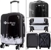 Travelsuitcase - Kofferset Fly The World 3 delig - Reiskoffers met cijferslot - Polycarbonaat - Zwart - Handbagage en Ruimbagage