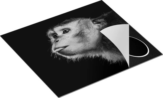 Chefcare Inductie Beschermer Apenkop met Zijn Tong uit - Aap - Zwart Wit - 59x52 cm - Afdekplaat Inductie - Kookplaat Beschermer - Inductie Mat