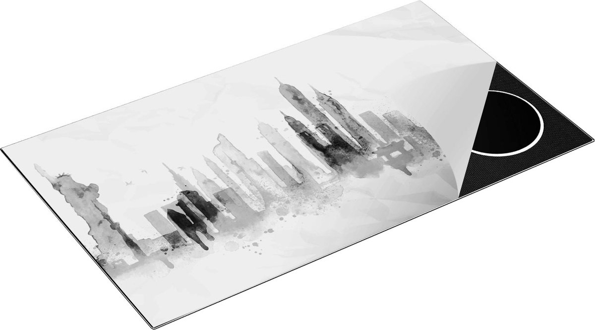 Chefcare Inductie Beschermer Kleurrijk New York van Aquarel - Abstract - Zwart Wit - 91,6x52,7 cm - Afdekplaat Inductie - Kookplaat Beschermer - Inductie Mat