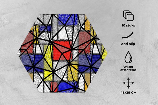 Napperons de table hexagon - Sets de table sets de table - Set de table hexagone - Mondrian - Abstrait - Motifs - 10 pièces