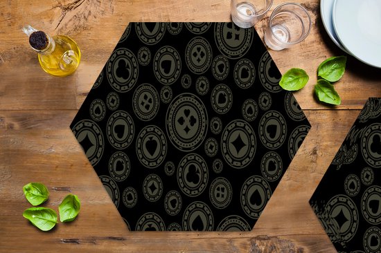 Napperons de table hexagon - Sets de table sets de table - Set de table hexagone - Casino - Poker - Jetons - Motifs - 8 pièces