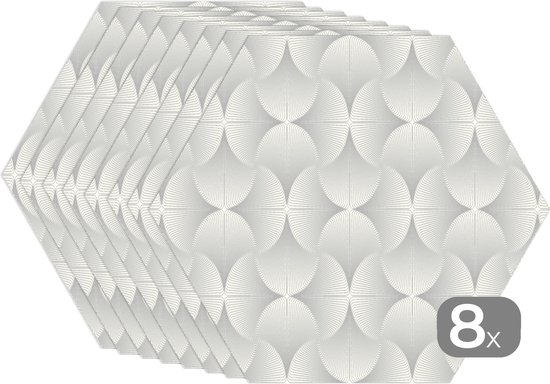 Placemats hexagon - Onderleggers placemats - Placemat zeshoek - Patronen - Zilver - Retro - 8 stuks