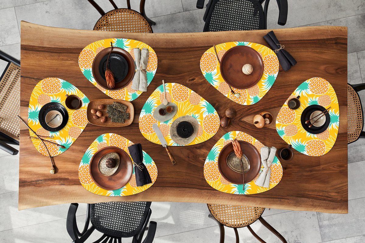 Placemat organisch - Placemats organic - Onderleggers - Jungle - Ananas - Fruit - Design - 8 stuks