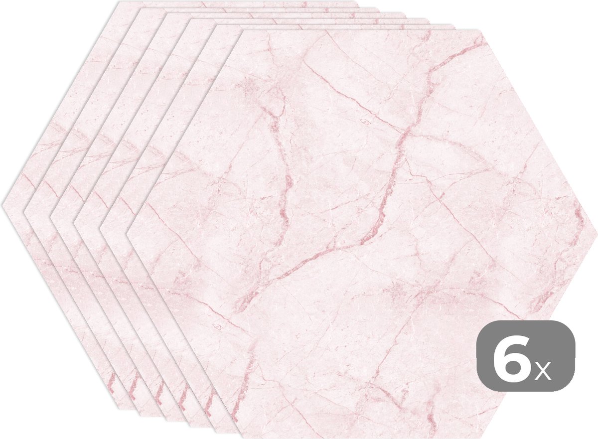 Placemats hexagon - Onderleggers placemats - Placemat zeshoek - Marmer print - Rose - Patronen - Luxe - 6 stuks
