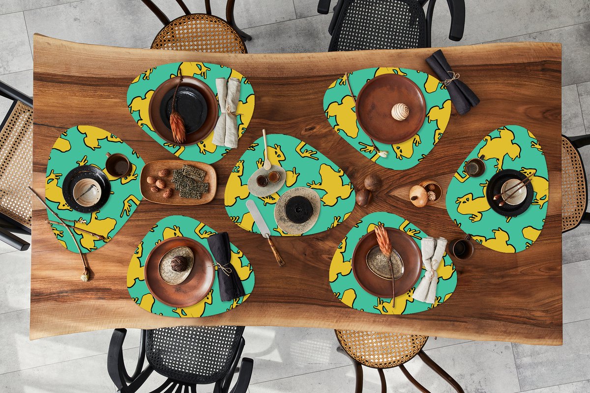 Placemat organisch - Placemats organic - Onderleggers - Patroon - Jungle - Kikkers - 8 stuks