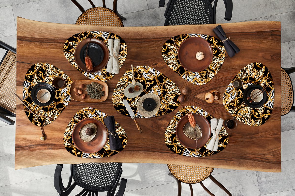 Placemat organisch - Placemats organic - Onderleggers - Ketting - Goud - Panter - Zebra - 10 stuks