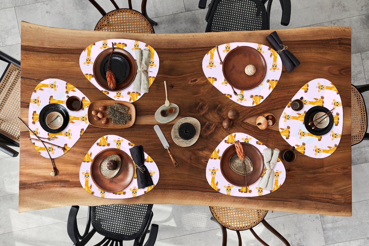 Placemat organisch - Placemats organic - Onderleggers - Giraffe - Patroon - Kinderen - 6 stuks