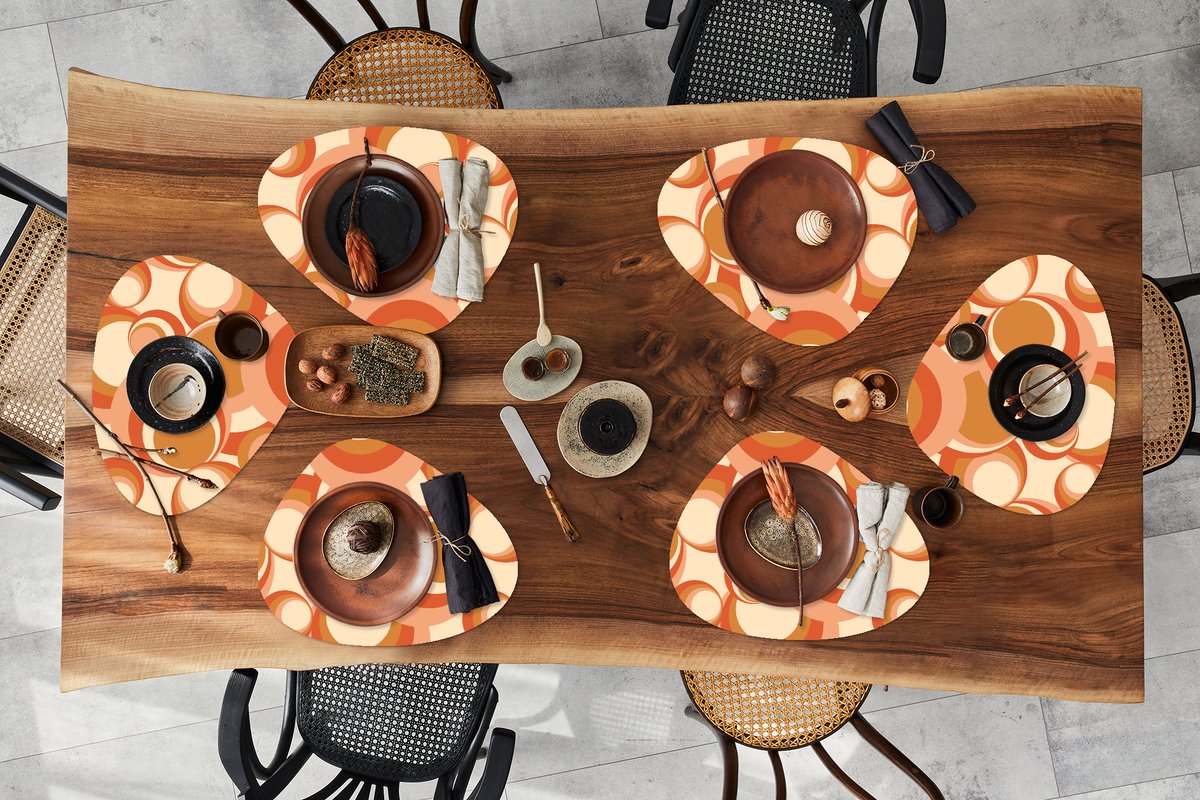 Placemat organisch - Placemats organic - Onderleggers - Cirkel - Retro - Patroon - 6 stuks