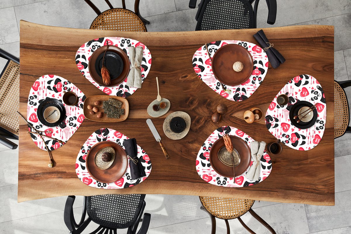 Placemat organisch - Placemats organic - Onderleggers - Panda - Liefde - Relatie - 6 stuks