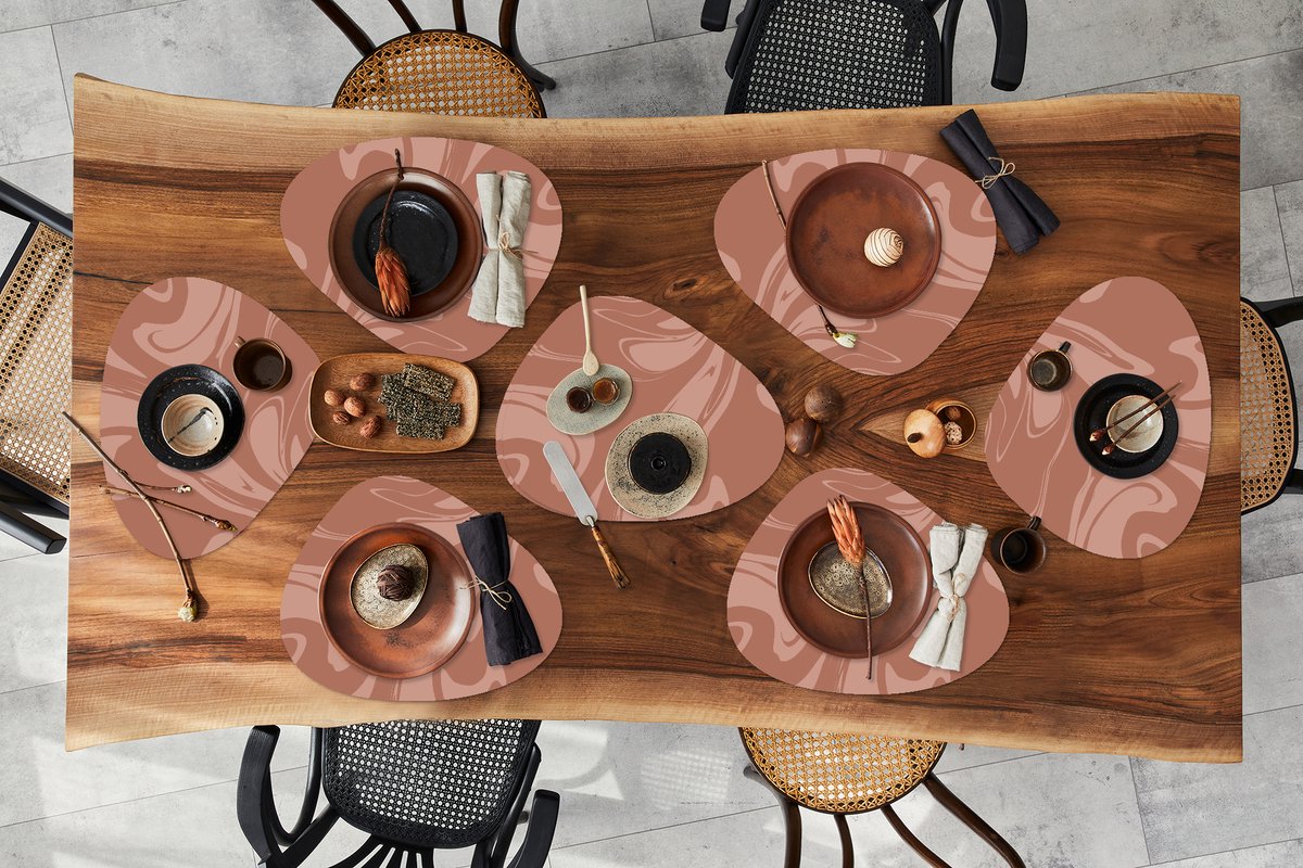Placemat organisch - Placemats organic - Onderleggers - Marmer print - Chocolade - Lijn - 8 stuks