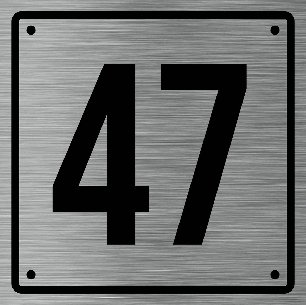 Huisnummerbord 47 - Incl. Schroeven en Pluggen – Acrylaat - 10 x 10 cm - RVS met Zwart