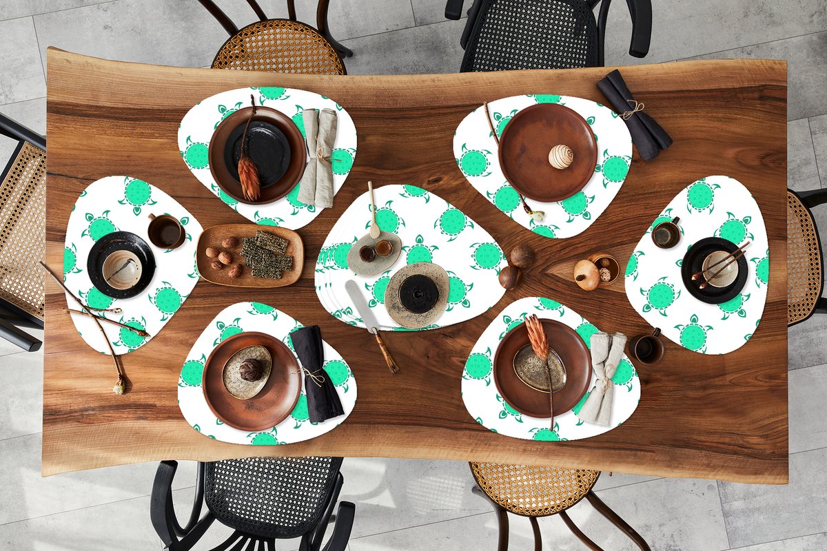 Placemat organisch - Placemats organic - Onderleggers - Patroon - Schildpad - Groen - 10 stuks