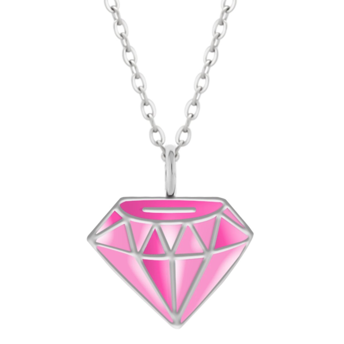 Zilveren ketting meisjes | Zilveren ketting met hanger, roze diamantvorm