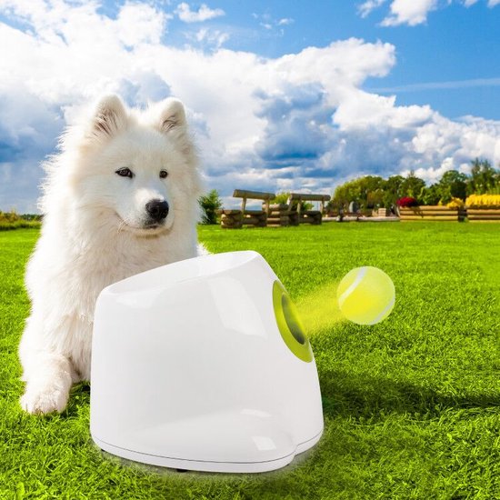 Lichtendirect- Automatische ballenwerper voor honden -3/6/9Meter- Ballenschieter - Werkt op batterijen en lichtnet - Honden speelgoed intelligentie - wit - Inclusief 3 ballen- Sensor functie