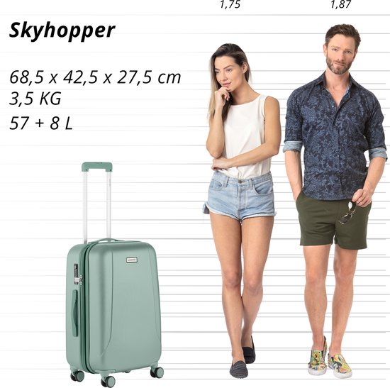 CarryOn Skyhopper Middenmaat Reiskoffer 65Ltr - Koffer 68cm met Expander - Olijf