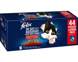 Felix katten Natvoer, adult, diverse smaken van het platteland in gelei, multipack (44 x 85g), 3,74 kg