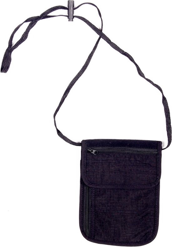 Benson Reisportemonnee nektasje - zwart - 14 x 17 cm - documenten tasje met nekkoord