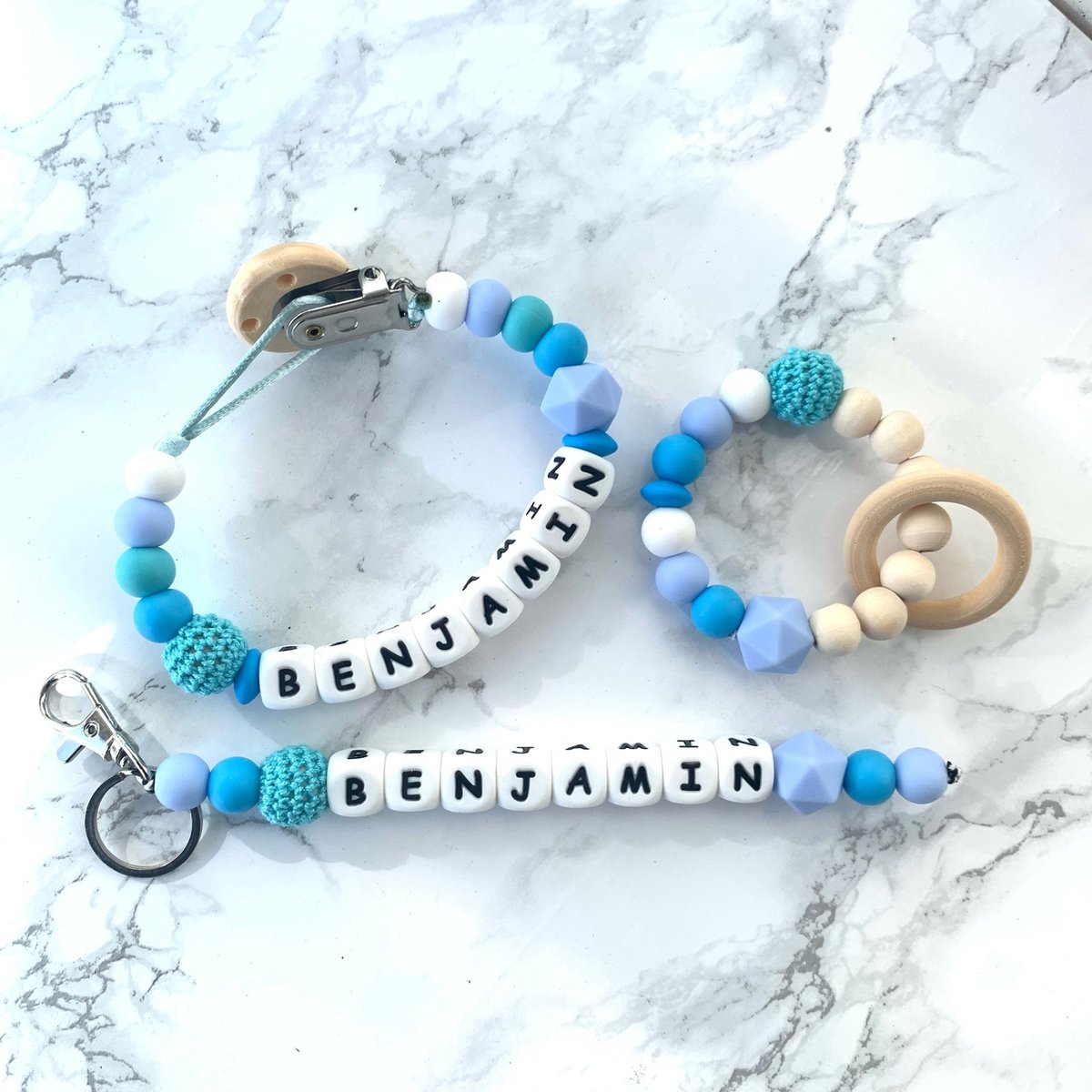Goedkoopste Giftset baby - blauw - gepersonaliseerd - verschillende kleuren