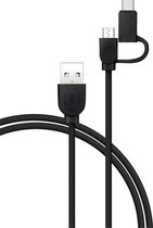 Bigben Connected, 2 in 1 USB A/micro USB en USB C kabel 1,2 m, Zwart