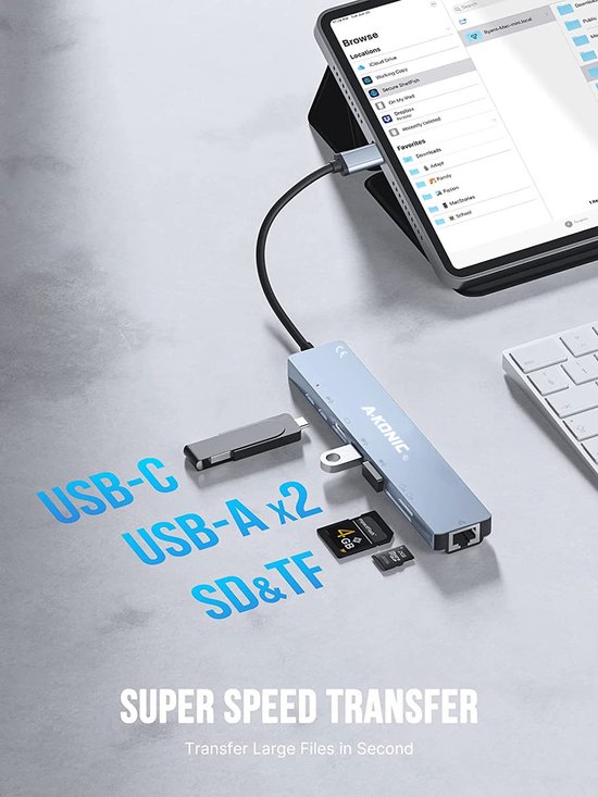 A-KONIC USB C HUB 8 in 1 - met / naar HDMI 4K, Ethernet RJ45, 2x USB 3.0...  | bol.com