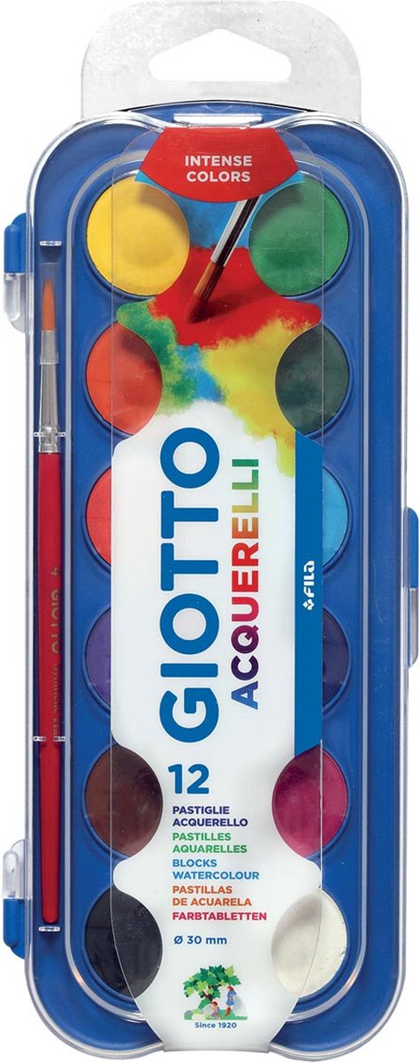 Giotto waterverf, doos met 12 napjes en 1 penseel 10 stuks