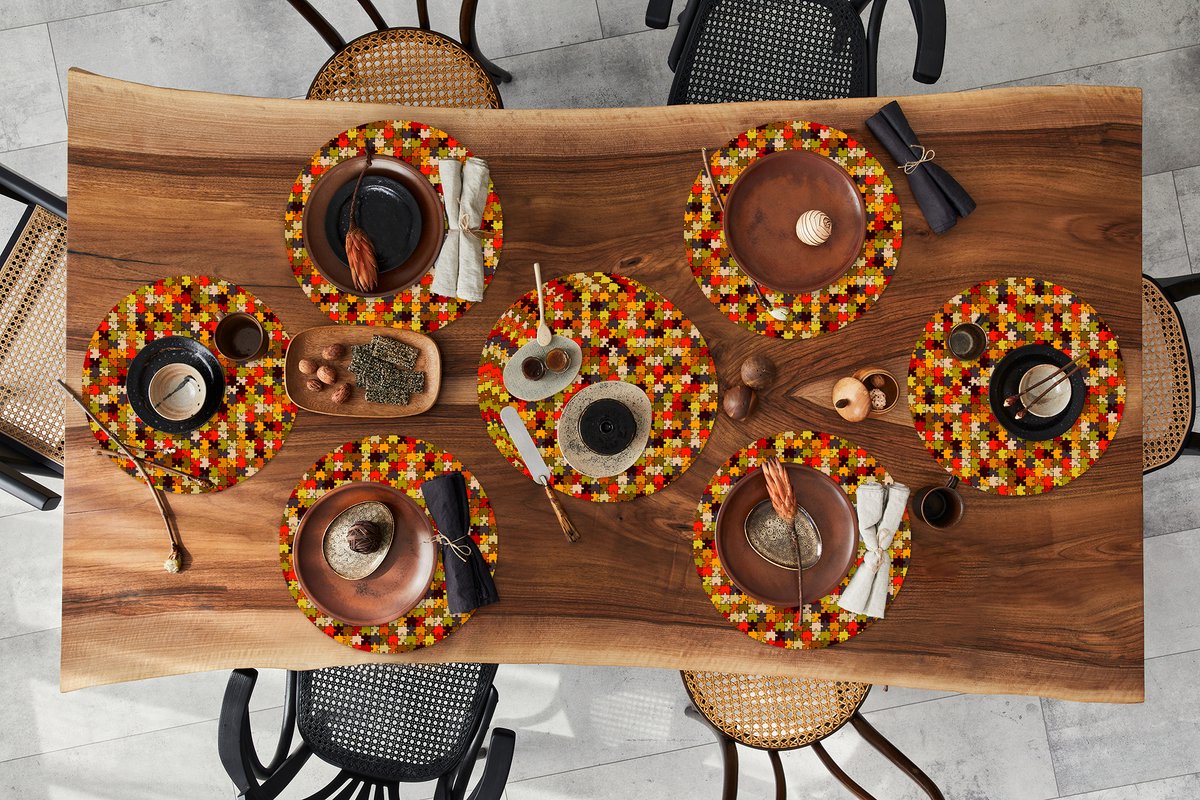 Ronde placemats - Onderlegger - Placemats rond - Puzzel - Patronen - Herfst - 10 stuks
