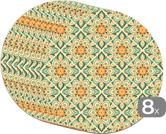 Ronde placemats - Onderlegger - Placemats rond - Boho - Patronen - Mandala - Bloemen - 8 stuks