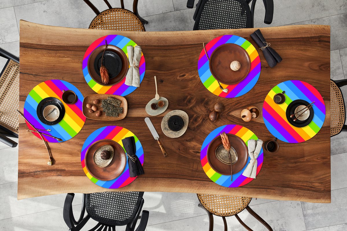 Ronde placemats - Onderlegger - Placemats rond - Regenboog - Patronen - Pride - 6 stuks