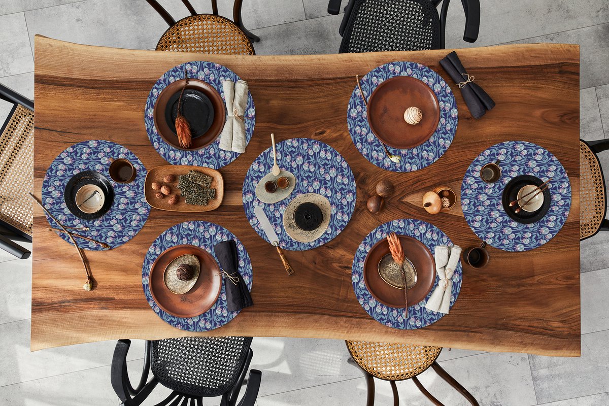 Ronde placemats - Onderlegger - Placemats rond - Bloemen - Patroon - Natuur - 8 stuks