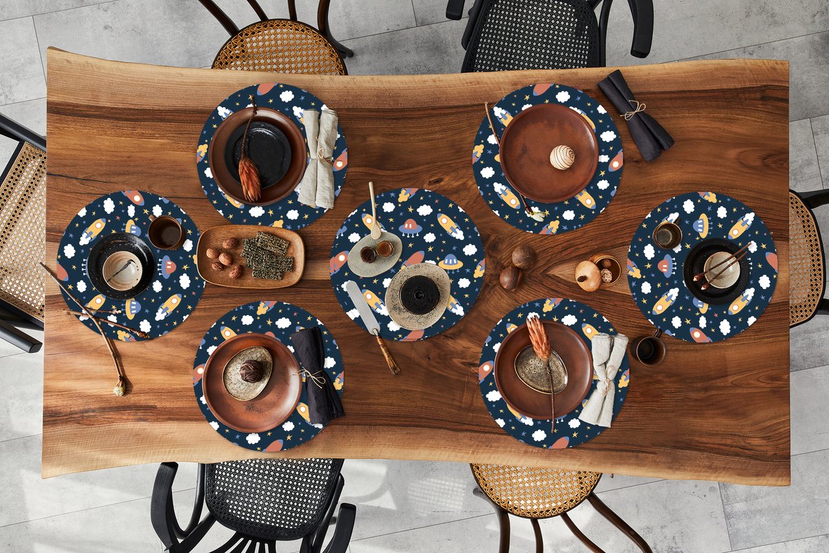 Ronde placemats - Onderlegger - Placemats rond - Design - Ruimte - Sterren - 8 stuks