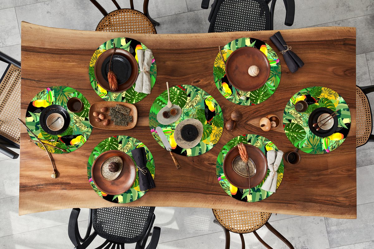 Ronde placemats - Onderlegger - Placemats rond - Vogel - Patronen - Jungle - 10 stuks