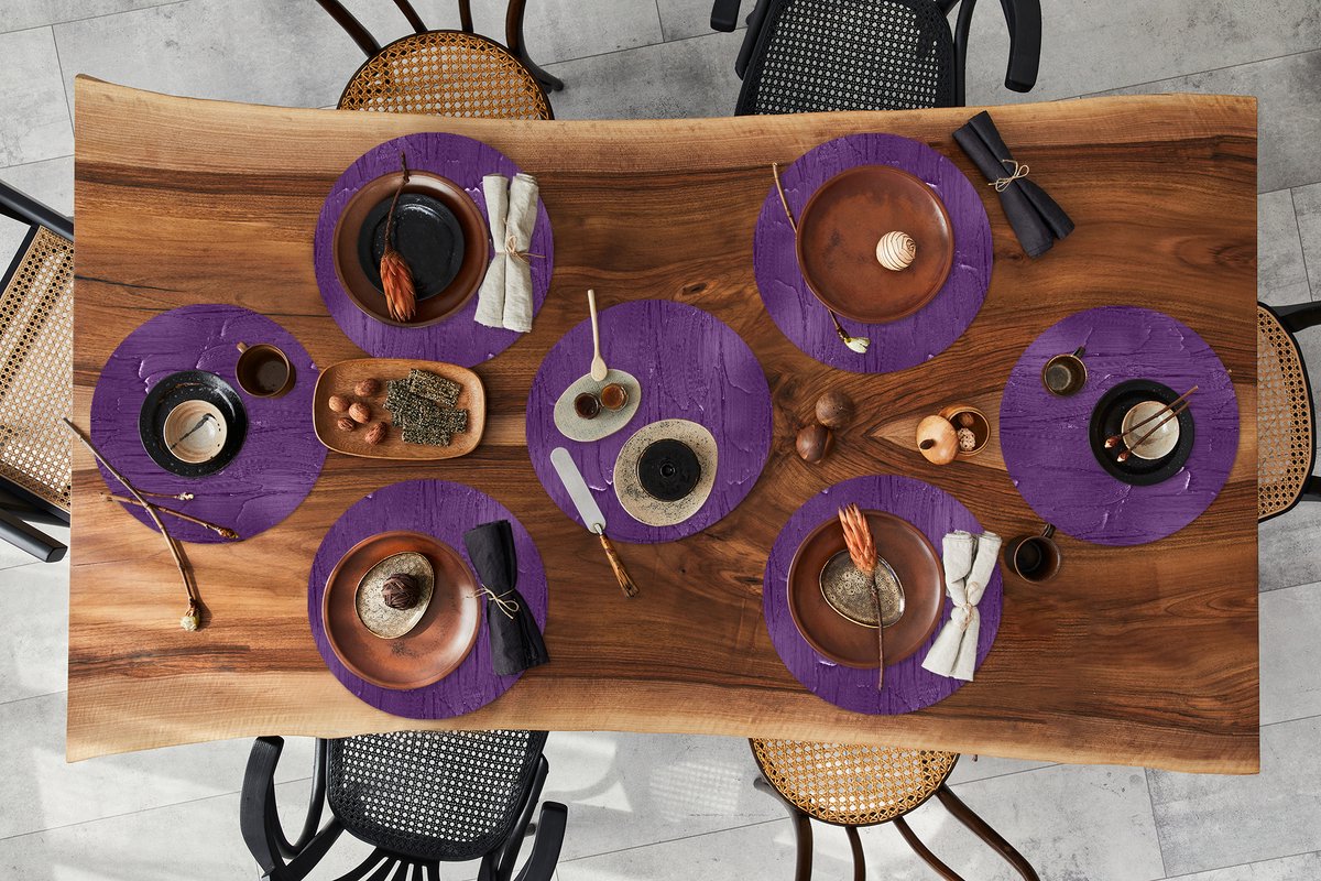 Ronde placemats - Onderlegger - Placemats rond - Verf - Paars - Patronen - 8 stuks