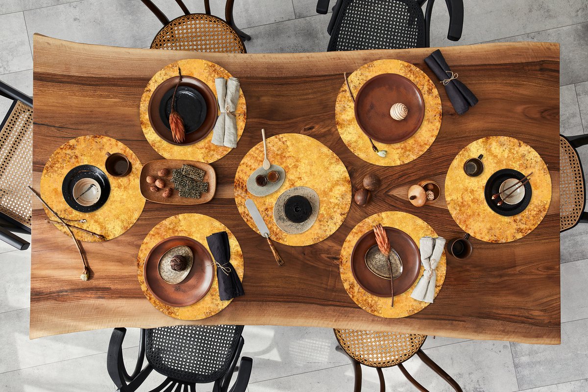 Ronde placemats - Onderlegger - Placemats rond - Patronen - Abstract - Verf - Goud - 10 stuks